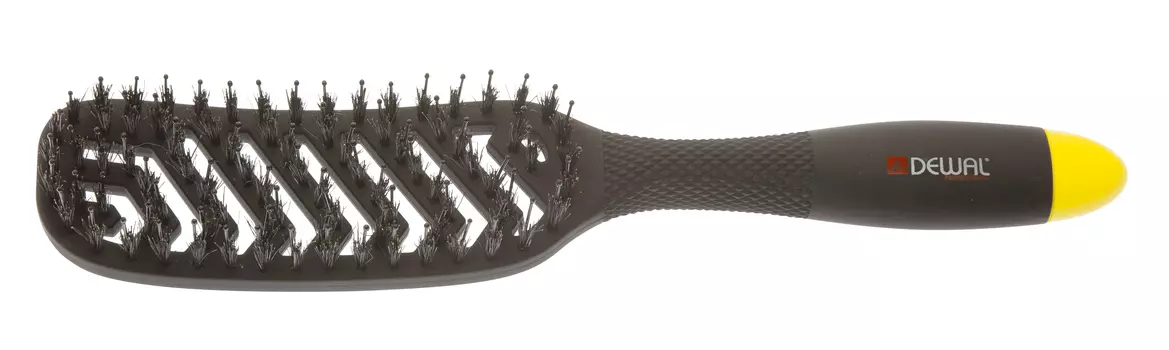 DEWAL PROFESSIONAL Щетка массажная Banana black прямоугольная, продувная, пластиковый штифт, натуральная щетина, 8 рядов