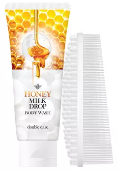 DOUBLE DARE OMG! Набор гель медовый с молочными гранулами для очищения тела + щетка массажная силиконовая, белая / Honey Milk Drop &amp; I.M. BUDDY