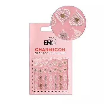 E.MI Декор для ногтей №107 Перья и сердца / Charmicon 3D Silicone Stickers