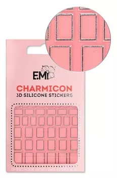 E.MI Декор для ногтей №112 Квадраты серебро / Charmicon 3D Silicone Stickers