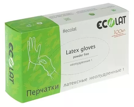 ECOLAT Перчатки латексные неопудренные, белые, размер L / 1 EcoLat 100 шт