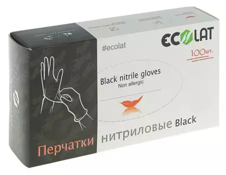 ECOLAT Перчатки нитриловые, черные, размер L / Black EcoLat 100 шт