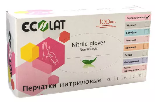 ECOLAT Перчатки нитриловые, розовые перламутровые, размер М / EcoLat 100 шт