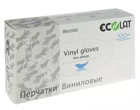 ECOLAT Перчатки виниловые, прозрачные, размер XS / EcoLat 100 шт