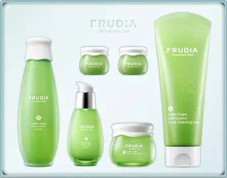 FRUDIA Набор подарочный Уход за кожей лица с зеленым виноградом (скраб 145 мл, тоник 195 мл, сыворотка 50 мл, крем 55 мл + 2 х 10 мл)