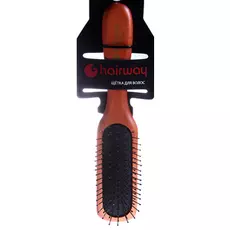 HAIRWAY Щетка Black Cushion массажная, деревянная, металлические зубцы, 7 рядов