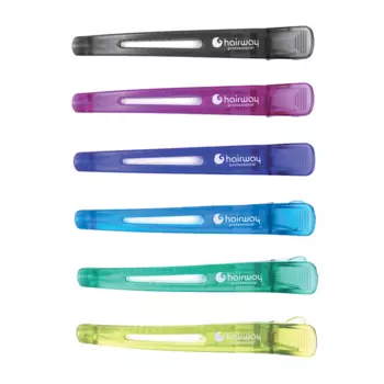 HAIRWAY Зажим пластиковый, разные цвета 110 мм 6 шт