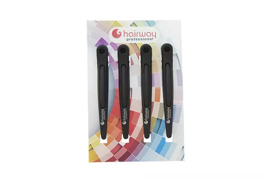 HAIRWAY Зажим пластиковый черный 110 мм Hairway, 4 шт/уп