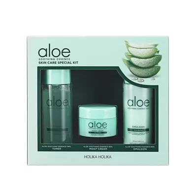 HOLIKA HOLIKA Набор миниатюр Алоэ Сузинг (тонер 50 мл, эмульсия 50 мл, крем 20 мл) Aloe Soothing Essence