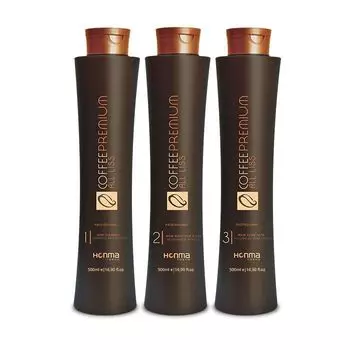 HONMA TOKYO Набор для выпрямления сильно вьющихся, кудрявых волос (шампунь 500 мл, кератин 500 мл, маска 500 мл) Coffee Premium All Liss