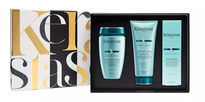 KERASTASE Набор новогодний для восстановления поврежденных волос (шампунь-ванна 250 мл, молочко 200 мл, термо-уход 150 мл) Résistance