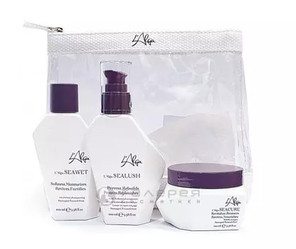 L'ALGA Набор дорожный Термозащита волос с сывороткой (шампунь 100 мл, маска 100 мл, сыворотка 100 мл, косметичка)