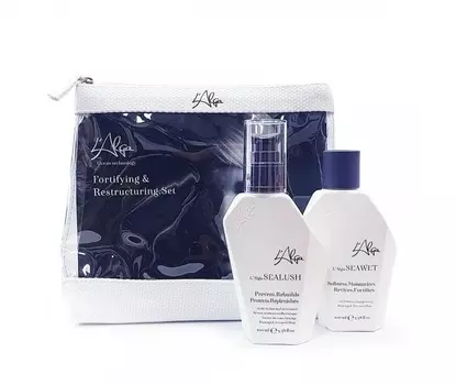 L'ALGA Набор дорожный Укрепление и реструктуризация (шампунь 100 мл, сыворотка 100 мл, косметичка) Travel bag Fortifying and Restructuring Set