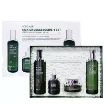 LEBELAGE Набор средств для лица с центеллой азиатской и мадекассосидом (тонер 120 мл, эмульсия 120 мл, сыворотка 35 мл, крем 50 мл) Lebelage Cica Madecassoside