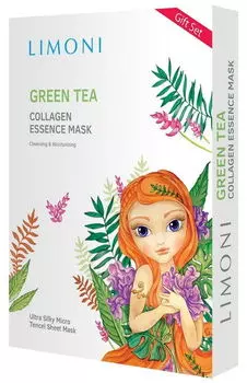 LIMONI Маска тканевая тонизирующая с зеленым чаем и коллагеном для лица / Green tea collagen essence mask Set 6*25 г