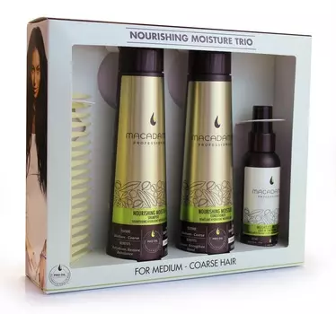MACADAMIA PROFESSIONAL Набор для всех типов волос (шампунь питательный 300 мл + кондиционер питательный 300 мл + спрей кондиционер 100 мл + гребень)