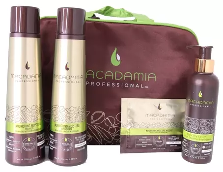 MACADAMIA PROFESSIONAL Набор новогодний Уход и укладка, в косметичке (шампунь 300 мл, кондиционер 300 мл, лосьон 198 мл, маска 30 мл)