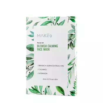 MAKE9 Маска тканевая успокаивающая для лица с экстрактом брокколи и ниацинамидом / BLEMISH CALMING FACE MASK 5*21 гр