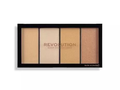 MAKEUP REVOLUTION Хайлайтер для лица в палетке, 4 теплых оттенка / Reloaded Lustre Lights Warm