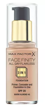 MAX FACTOR Основа тональная 45 / Facefinity All Day Flawless 3-in-1 warm almond