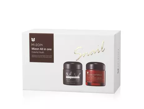 MIZON Набор восстанавливающий с муцином улитки (крем для лица 75 мл, крем для лица 75 мл) SNAIL REPAIR CREAM+BLACK SNAIL ALL IN ONE CREAM