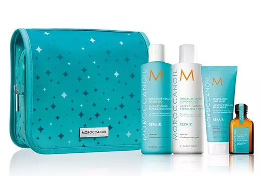 MOROCCANOIL Набор праздничный 2020 Восстановление в косметичке (шампунь 250 мл, кондиционер 250 мл, маска 75 мл, средство для всех типов волос 25 мл) REPAIR