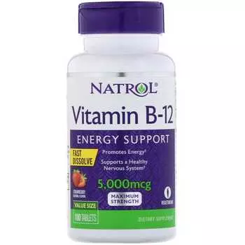 NATROL Добавка биологически активная к пище VITAMIN B-12 FAST DISSOLVE 5000 mcg 100 быстрорастворимых таблеток