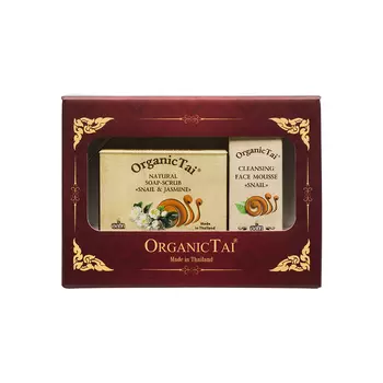 ORGANIC TAI Набор для лица Экстракт улитки и жасмин (пенка для умывания 60 мл, мыло-скраб 100 г)