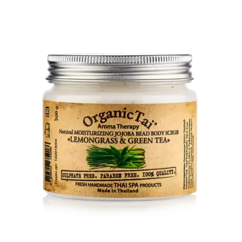 ORGANIC TAI Скраб натуральный увлажняющий с гранулами жожоба для тела Лемонграсс и зеленый чай 200 г