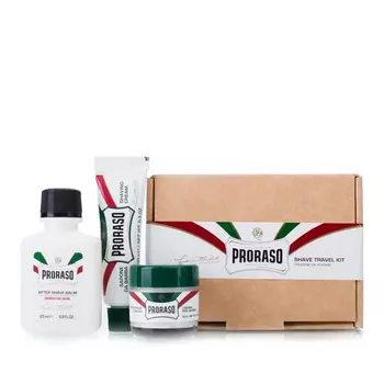 PRORASO Набор дорожный для бритья (крем 15 мл, крем 10 мл, бальзам 25 мл, помазок) PRORASO