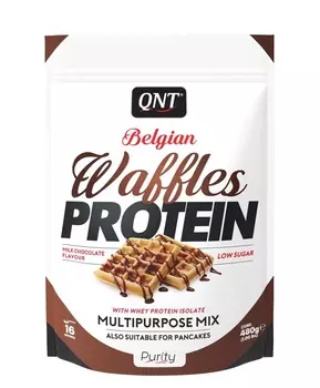 QNT Смесь для приготовления вафель Вафли протеин, молочный шоколад / BELGIAN WAFFLES PROTEIN Milk Chocolate 480 г