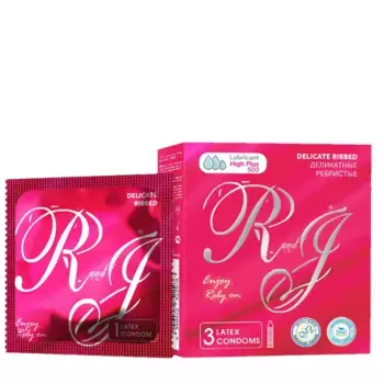 R and J Презервативы ребристые, натуральный латекс / DELICATE 3 шт