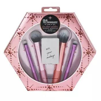 REAL TECHNIQUES Набор кистей для макияжа + палетка для смешивания / Metallic Dimension