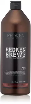 REDKEN Шампунь, кондиционер и гель для душа 3 в 1, для мужчин / BREWS 3-IN-1 1000 мл