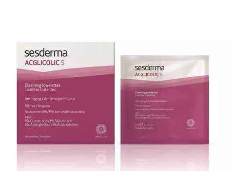 SESDERMA Салфетки очищающие для лица / ACGLICOLIC S Cleansing towelettes 14 шт