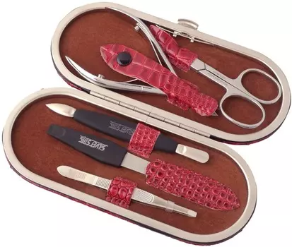 SILVER STAR Набор маникюрный, бордовая кожа, 5 предметов