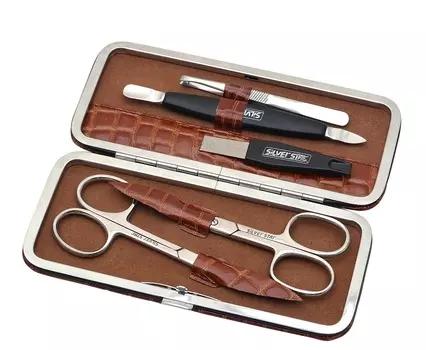 SILVER STAR Набор маникюрный, коричневая кожа, 5 предметов