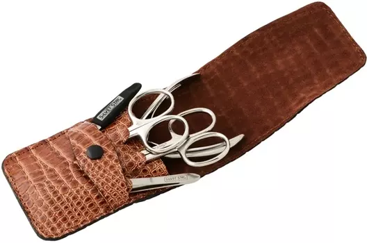 SILVER STAR Набор маникюрный, коричневая кожа, 5 предметов, кнопка