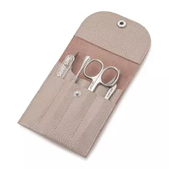 SILVER STAR Набор маникюрный в чехле на кнопке, натуральная кожа бежевый перламутр 5 предметов