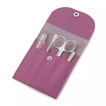 SILVER STAR Набор маникюрный в чехле на кнопке, натуральная кожа фуксия 5 предметов