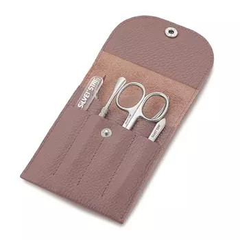 SILVER STAR Набор маникюрный в чехле на кнопке, натуральная кожа кофейный 5 предметов