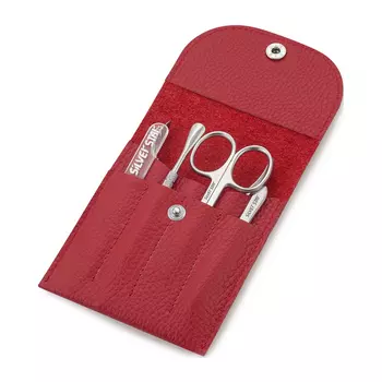 SILVER STAR Набор маникюрный в чехле на кнопке, натуральная кожа красный 5 предметов