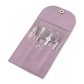 SILVER STAR Набор маникюрный в чехле на кнопке, натуральная кожа розовый перламутр 5 предметов