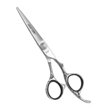 SILVER STAR Ножницы премиальные эргономичные, гравировка цветы, выносной винт с рисунком 5,5"