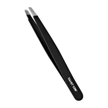 SILVER STAR Пинцет косой черный, прямой / CLASSIC