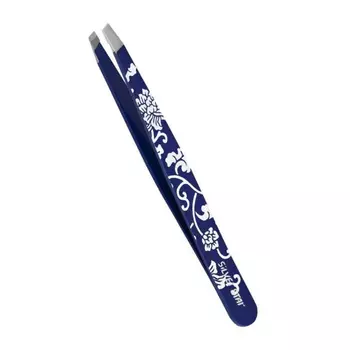 SILVER STAR Пинцет косой цветной, синий с белым / CLASSIC