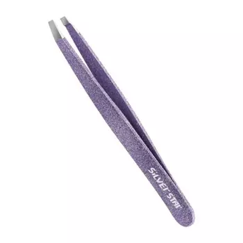 SILVER STAR Пинцет косой, фиолетовый серебряные блестки / CLASSIC