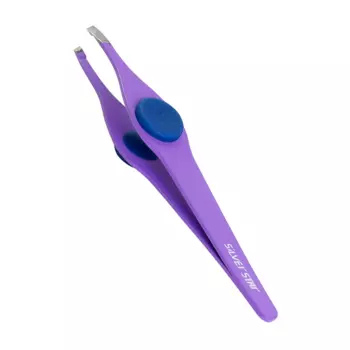 SILVER STAR Пинцет косой фиолетовый, силиконовая вставка / CLASSIC