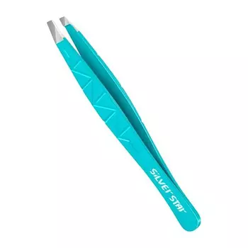 SILVER STAR Пинцет косой, геометрический рельеф, бирюзовый / CLASSIC