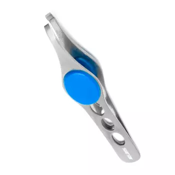 SILVER STAR Пинцет косой с отверстиями, силиконовая вставка / CLASSIC